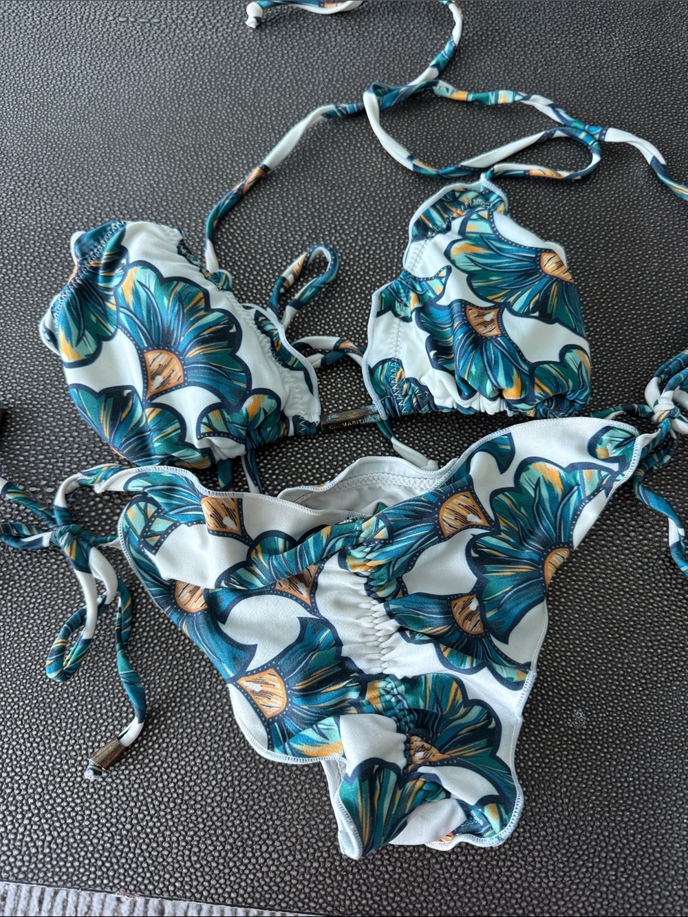 Women’s Floral Tie-Side Bikini Set - White & Teal